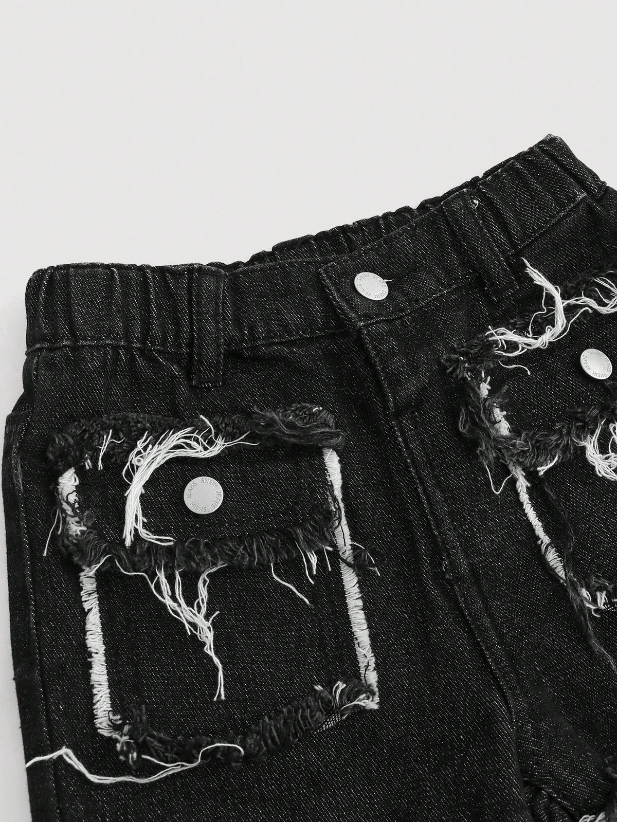 Young Boy Distressed Y2k Street Cool Raw Edge Stitching Loose Fit Straight Leg Denim Jeans With Pocket, For Spring And Summer Streetwear