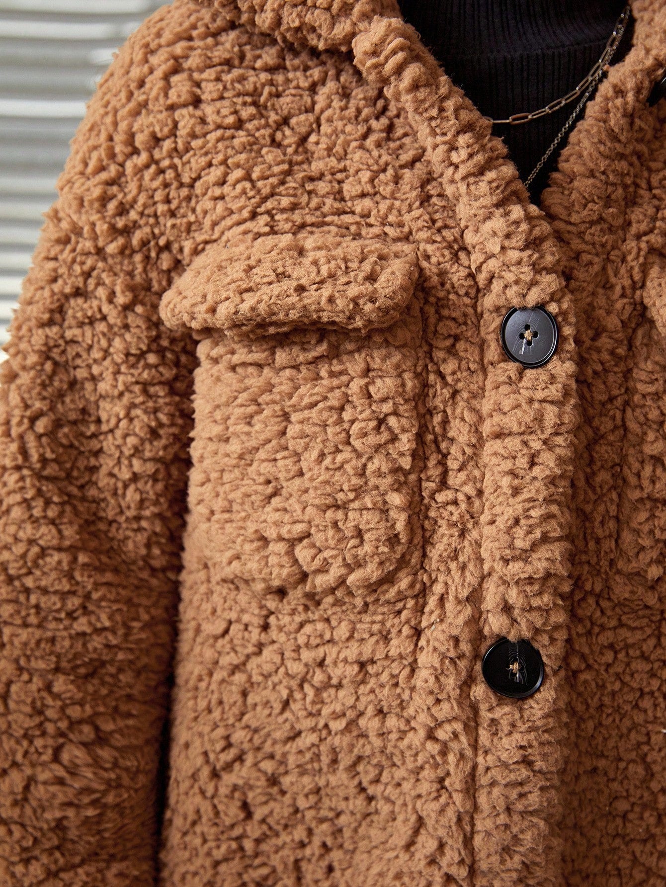 Young Girl Casual Coral Fleece Mid-Length Lapel Collar Long Sleeve Coat For Winter