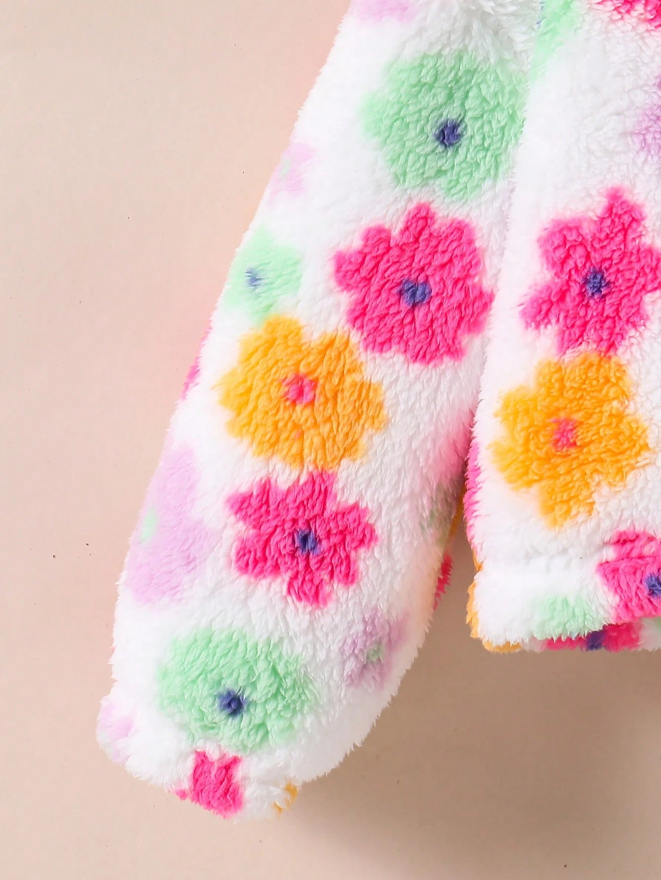 Young Girl Young Girl Colorful Flower Pattern Stand Collar Long Sleeve Zip Up Neck Thermal Autumn Jacket,Winter,Career Day,Fleece Cardigan Warm Comfortable