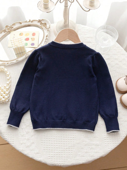 Young Girls' Cute Peter Pan Collar Knit Cardigan Sweater Long Sleeve Jacket