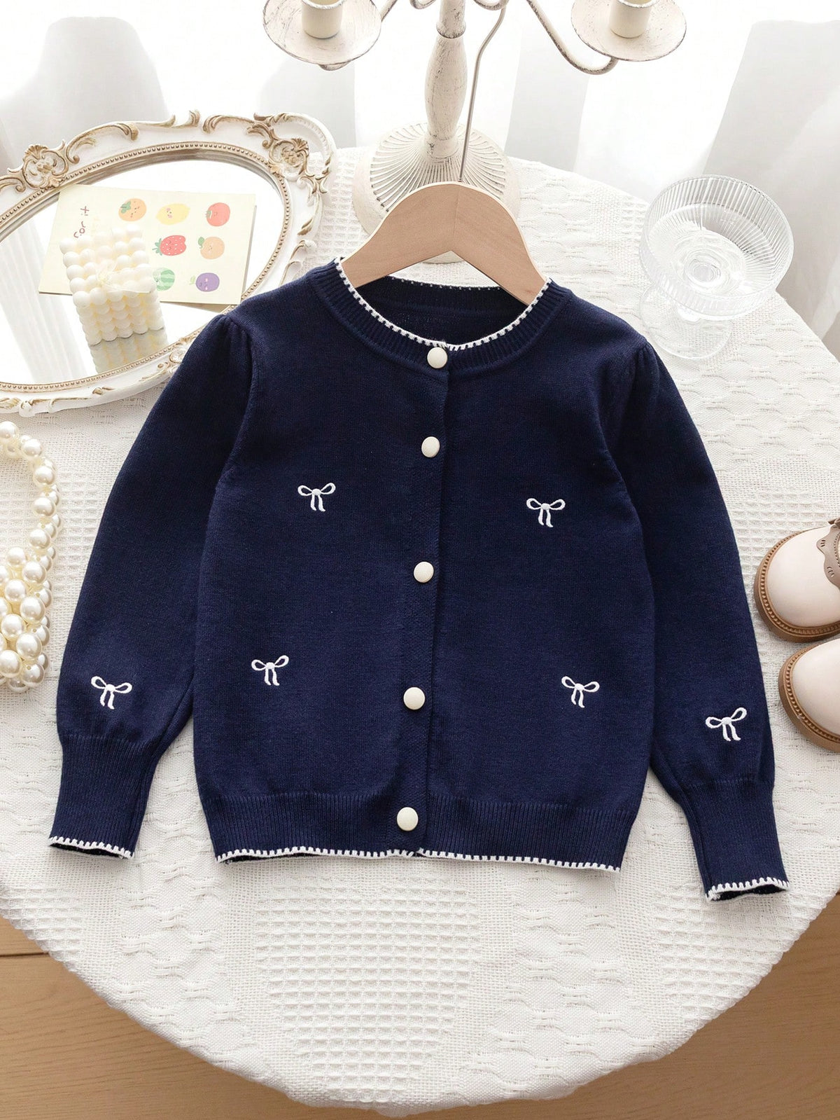 Young Girls' Cute Peter Pan Collar Knit Cardigan Sweater Long Sleeve Jacket