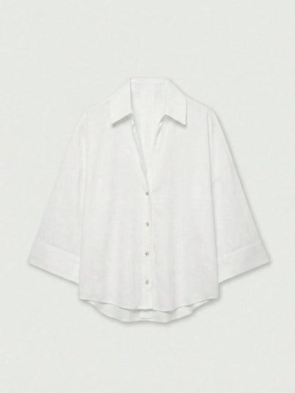YROOE Women's Casual Versatile Blouse, Minimalist/Business Casual/Daily Commute/Simple Elegant, Fashion Casual Turndown Collar Wide Sleeve Shirt, Spring/Summer/Autumn/Winter White, Quiet Luxury