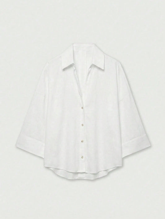 YROOE Women's Casual Versatile Blouse, Minimalist/Business Casual/Daily Commute/Simple Elegant, Fashion Casual Turndown Collar Wide Sleeve Shirt, Spring/Summer/Autumn/Winter White, Quiet Luxury
