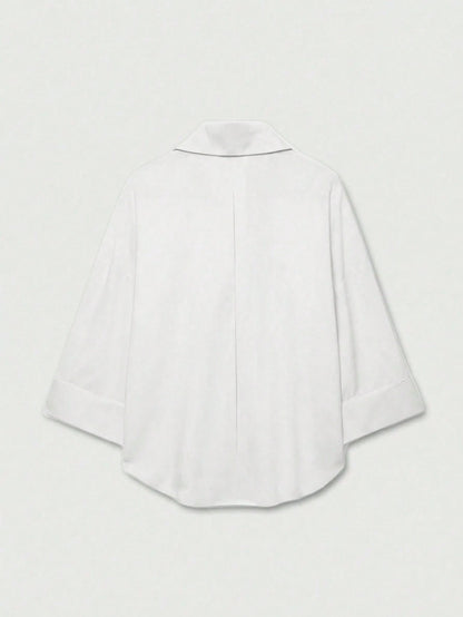 YROOE Women's Casual Versatile Blouse, Minimalist/Business Casual/Daily Commute/Simple Elegant, Fashion Casual Turndown Collar Wide Sleeve Shirt, Spring/Summer/Autumn/Winter White, Quiet Luxury