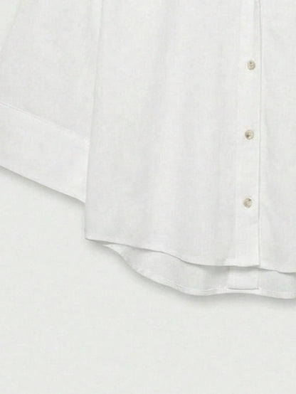 YROOE Women's Casual Versatile Blouse, Minimalist/Business Casual/Daily Commute/Simple Elegant, Fashion Casual Turndown Collar Wide Sleeve Shirt, Spring/Summer/Autumn/Winter White, Quiet Luxury