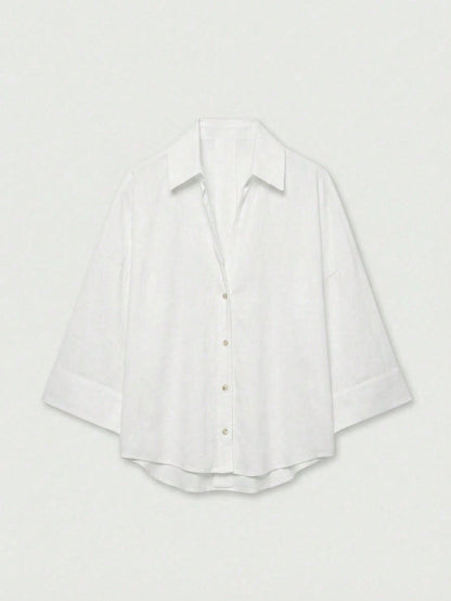 YROOE Women's Casual Versatile Blouse, Minimalist/Business Casual/Daily Commute/Simple Elegant, Fashion Casual Turndown Collar Wide Sleeve Shirt, Spring/Summer/Autumn/Winter White, Quiet Luxury