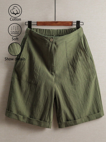 Zayélia Women's Linen Casual Loose Pocket Shorts, Versatile