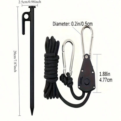 ZHUANGLEI 4 Packs Camping Tent Stakes Set Reflective Guyline Rope With Pulley Tightener For Canopy Awning