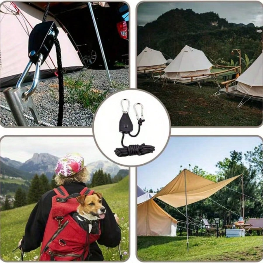 ZHUANGLEI 4 Packs Camping Tent Stakes Set Reflective Guyline Rope With Pulley Tightener For Canopy Awning