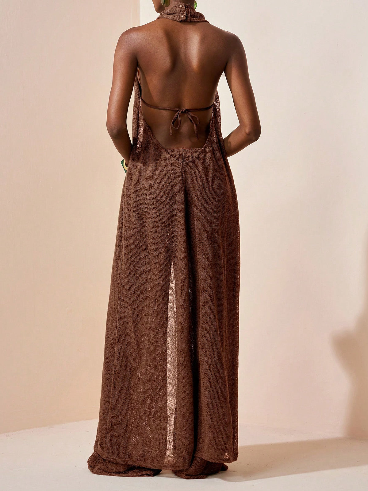 Zivah 2026 Latest Casual Vacation Elegant Halter Neck Long Dress + Long Wide Leg Pants Cover-Up Set, Women's Beach Vacation Two Pieces Set